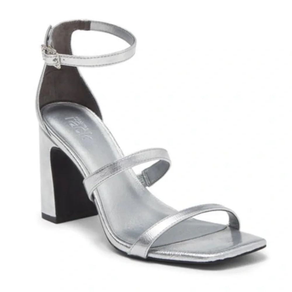 Nordstrom Rack Adelaide Block Heel Sandal silver metallic - size 8